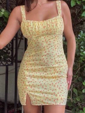 Princess Polly Yellow Mini Dress with Floral Print